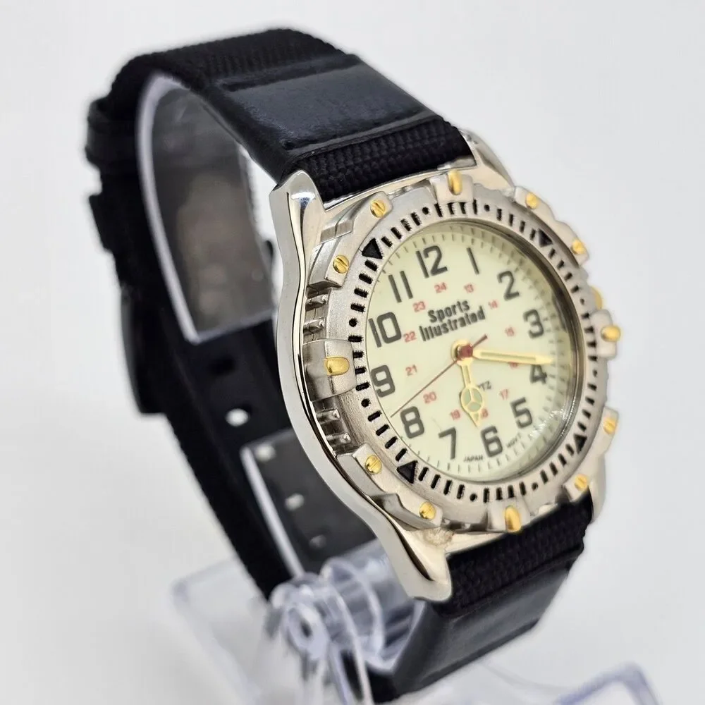 VTG Sports Illustrated Watch Men 38MM Yellow Dial New Black Canvas Bands Battery